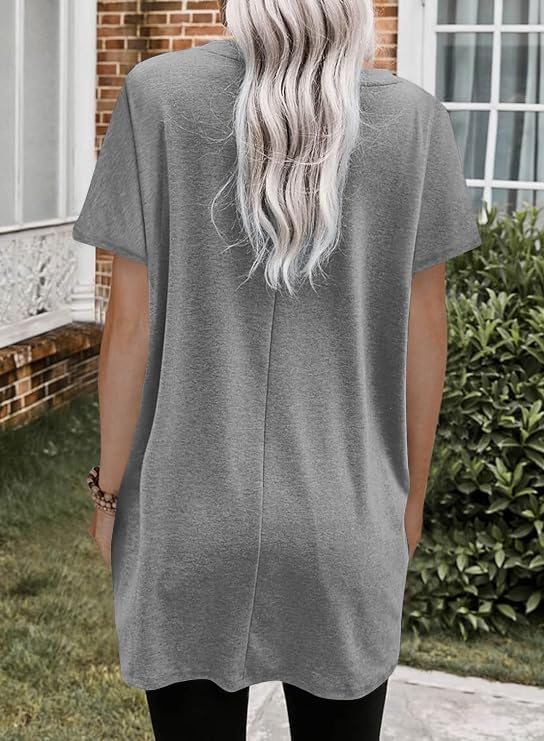 Poetsky 2025 Summer Tunic or Tops for Women to Wear with Leggings Square Neck Casual Long T Shirts with Pockets S-3XL2