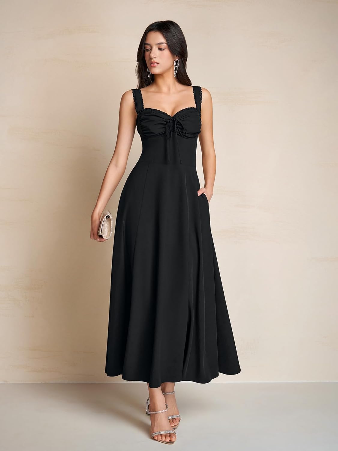 KUTUMAI Floral Corset Midi Dresses for Women 2026 Lace Up Flowy Summer Wedding Guest Dress with Pockets - Image 5