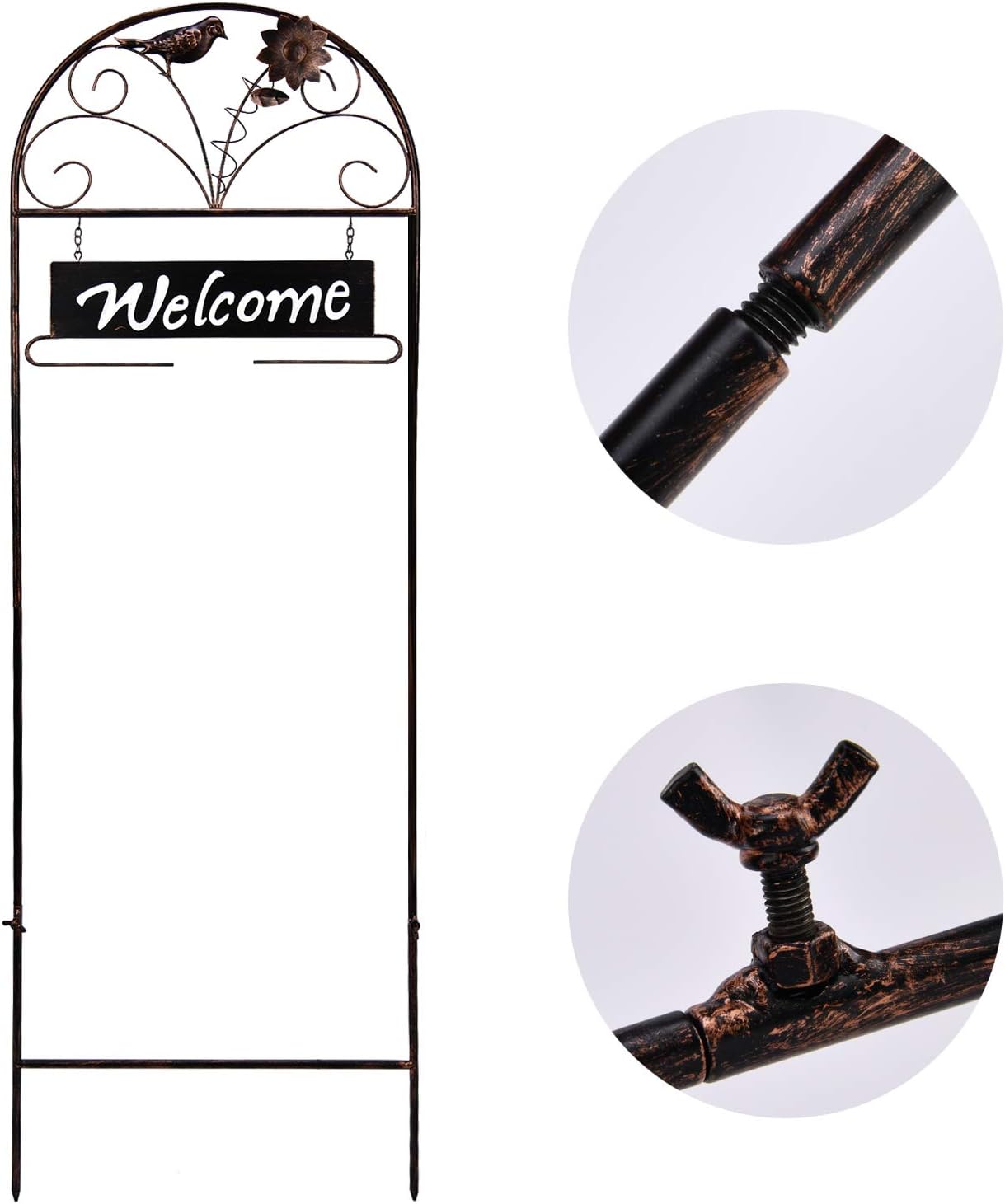 YEAHOME Garden Flag Arbor Stand - Weather-Proof Flag Holder for Yard with Welcoming Sign, Sturdy Copper Painted Metal Stakes, Iron Bird and Flower Decor Stand for St Patricks Day Easter Garden Flag