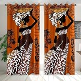 YEARGER Vorhänge Blickdicht, Digitaldruck Gardinen Afrika Frauen Art Deco Polyester Stoff Mit Ösen Für Für Wohnzimmer Schlafzimmer Kinderzimmer 2er Set (W132 x L 243cm,#06)