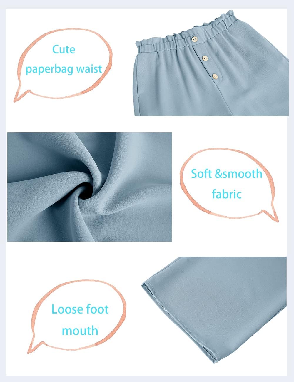 Batermoon Girls' Pants Paper Bag Elastic Waist Wide Leg Loose Trousers with Pocket - Image 5