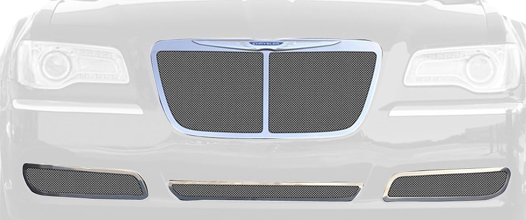 T-Rex Grilles 2011-2014 Chrysler 300 Upper Class Series Main Grille, Polished, 1 Pc, Replacement, Bentley Style with Center Vertical Bar, OE Logo installs on top of grille - PN #54434