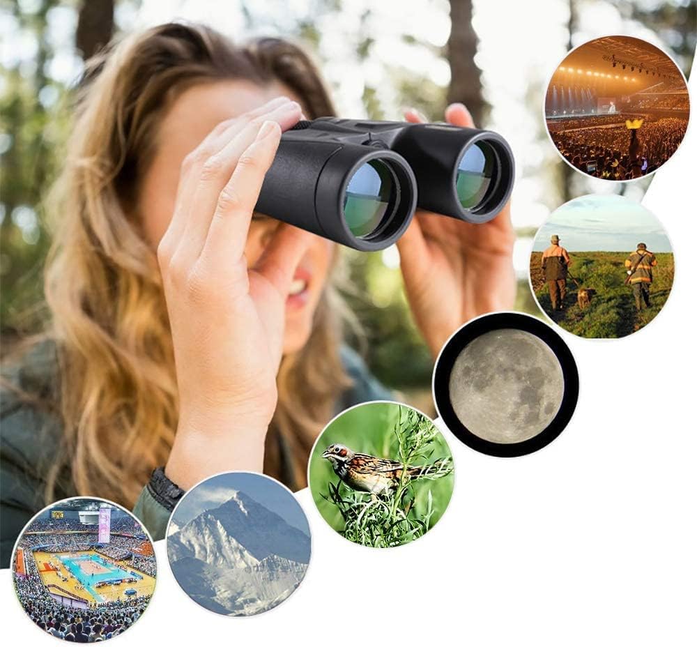 10X42 Professional Binoculars with Smartphone Adapter, Compact Waterproof Low Night Vision Binoculars for Adult Birds Watching Hunting Concert Travel