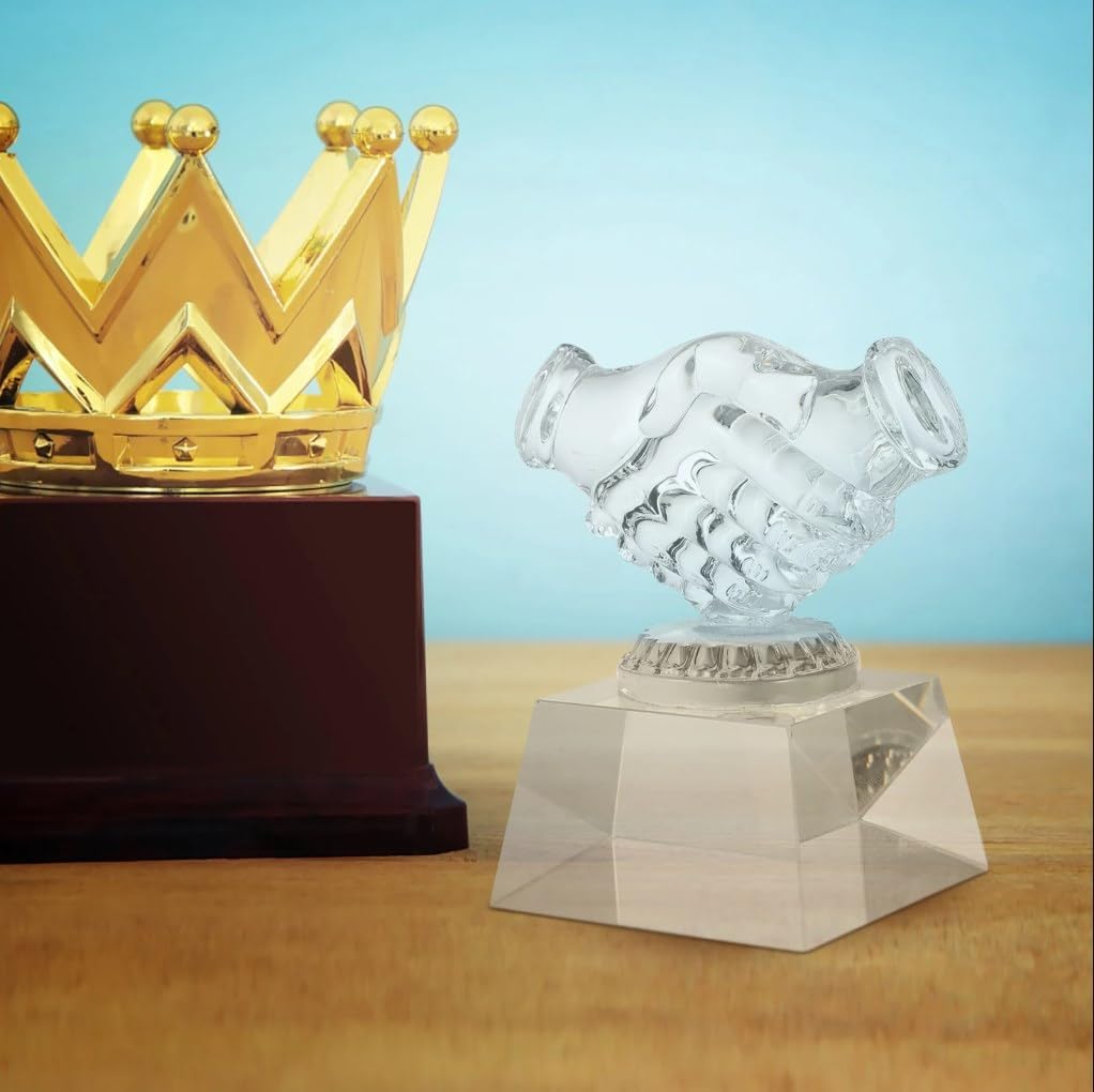 LUOZZY Crystal Trophy Transparent Finger Trophy Medal Delicate Prize Trophy Prize Accessory Friendly Coopeartion (Handshake)