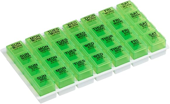Ezy Dose Pop-Out Daily 7-Day, 4X/Day Pill Organizer, Green, Large | Weekly Pill Case, Medicine Planner, Daily Vitamin Organizer, 4 Times a Day, Medtime Planner, BPA Free
