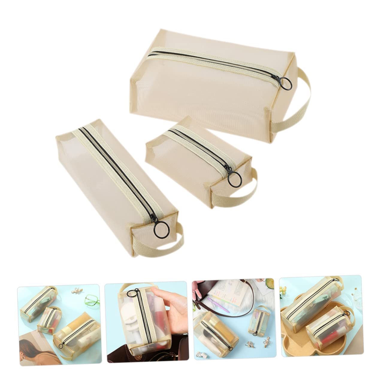 DOITOOL 5juegos Bolsa De Maquillaje Transpirable Cierre De Cremallera Neceser De Viaje Compacto para Cosméticos y Accesorios De Color Melocotón