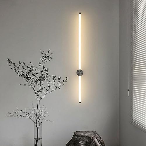 Miniatura 2 de Lámpara de pared lineal LED regulable, Ideal para inquilinos. Tira Larga de latón, Estilo Industrial moderno, Color Negro. Aplique de Noche, baño,