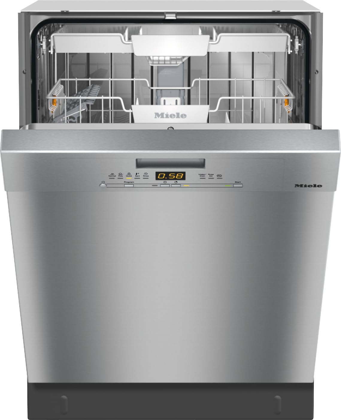 11526440 G 5000 SC Front Active Freestanding Dishwasher with EcoPower Technology, QuickPowerWash, ComfortClose and FlexLine Baskets, CleanSteel Front