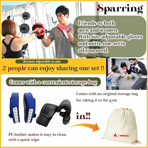Miniatura 5 de MERCIEL Juego de guantes y guantes de entrenamiento de boxeo, bolsa de almacenamiento incluida, talla única