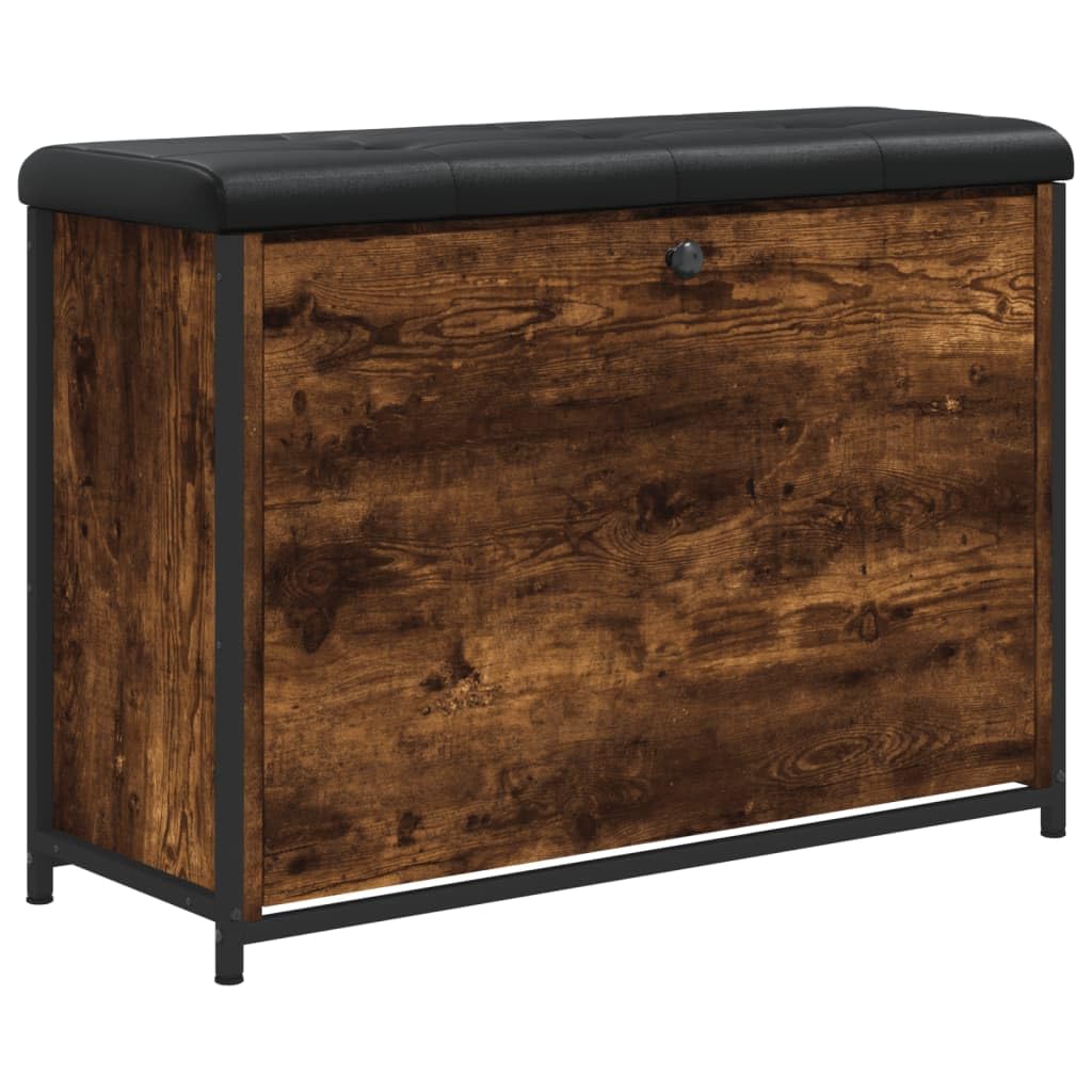 Banc à chaussures en chêne fumé et métal noir avec coussin 82cm