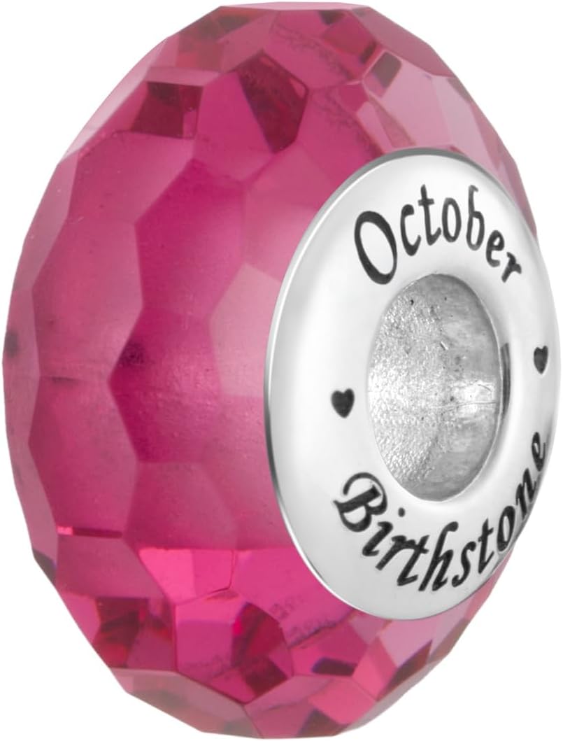 Birthstone Crystals CZ Birthday Month 925 Sterling Silver Charm Bead For Pandora & Similar Charm Bracelets or Necklaces