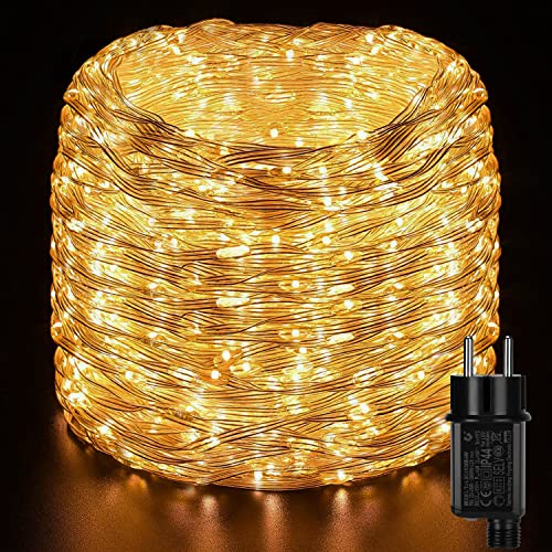 Tubo LED Navidad Exterior 1000LEDs 50M,GlobaLink Manguera LED de Luces Exterior IP44 Impermeable,Tira LED Luces Tubo Luces de Cable PVC,8 Modos para Decoración Navidad,Jardín,Terraza,Casa-BlancoCálido