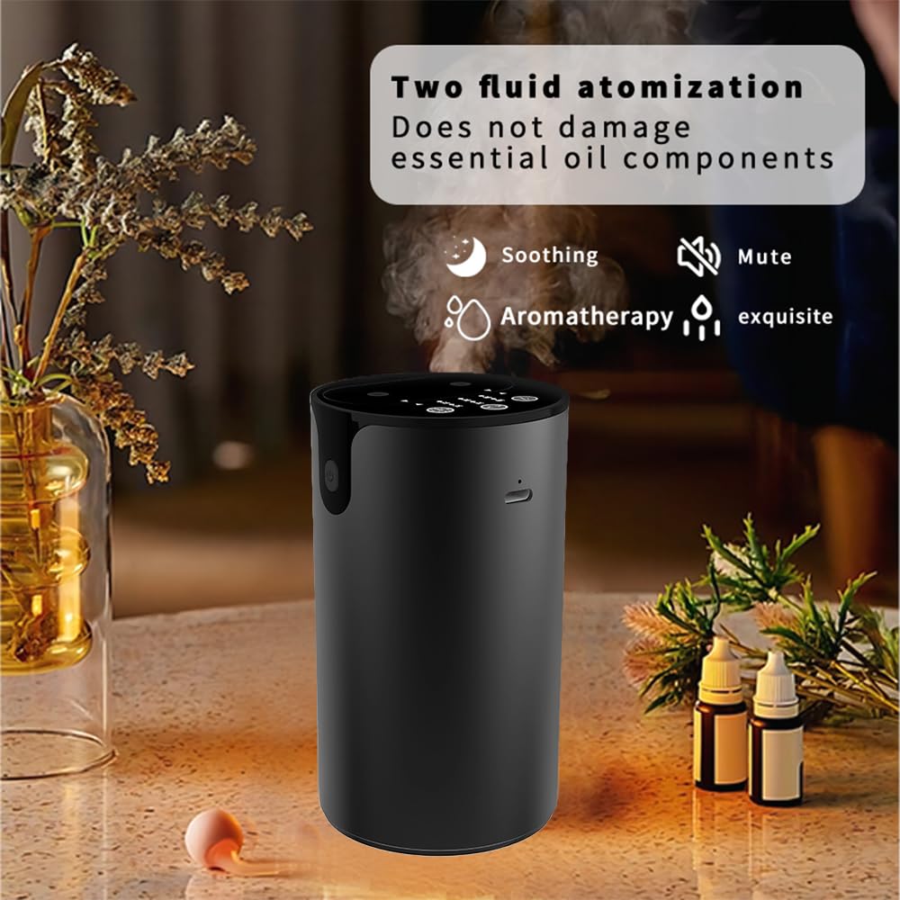 Difusor de Aceite Esencial para el hogar, silencioso, Inteligente, difusor de automático, Boquilla Doble, antifugas, 20 ml, pequeño difusor de aromaterapia, Nano Niebla, máquina (Negra)