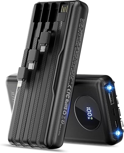 AT Smartspace - Portable Charger Power Bank 30000mAh with Built-in Cables, USB-C Fast Charging Battery Pack, Compatible with iPhone 16 15 14 13 12, Samsung, Google & iPad