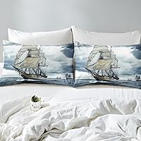 Vista 5 de Erosebridal Juego de funda de edredón náutica, tamaño Queen, diseño retro de velero, para niños, adolescentes, niños, funda de edredón con temática