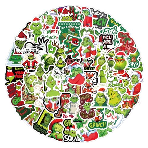 105pcs Cartoon Christmas Grinches Popular Stickers for Kids Childrens Grinche Sticker for Water Bottle Laptop Waterproof Vinyl Decals for Teens Girls Boys