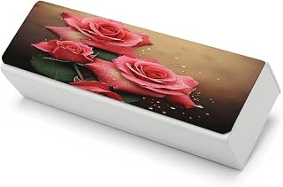 Leather Hard Shell Glasses Case, Portable Travel Sunglasses Case | Magnetic Closure, Shockproof, Fashion Roses Eyeglasses Cases with Cleaning Cloth for Men Women