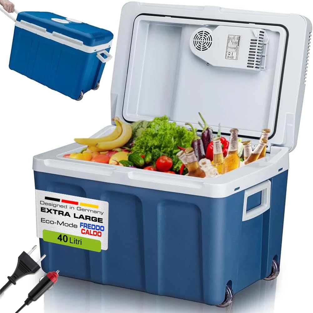 Tragbarer Elektro-Kühlschrank für das Auto, 40 Liter, Mini-Kühlschrank mit ergonomischem Griff, Stecker mit 230 V und 12 V, Kalt- und Warmmodus für LKW, Auto, Boot, Camping, Wohnmobil
