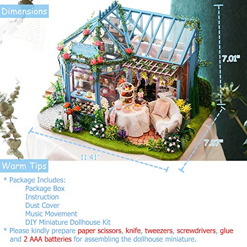 Image of TuKIIE DIY Miniature Dollhouse Furniture Kit, 1:24 Scale Creative Room Wooden Doll House Accessories Plus Dust Proof & Music Movement for Kids Teens Adults(Rose Garden Tea House)
