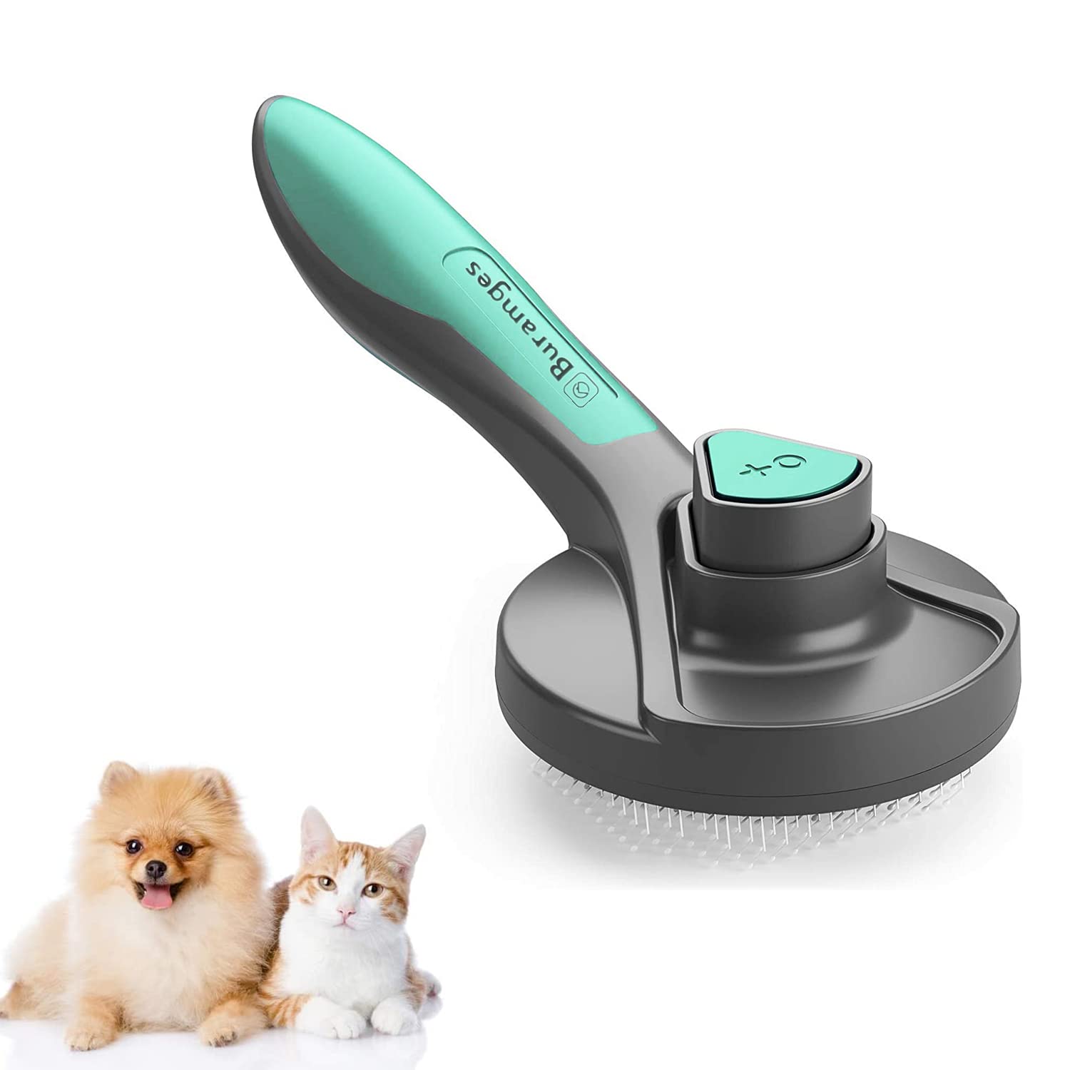 Buramges Pets Grooming Brush One-click Self Cleaning Shedding Comb with Massages Particle for All Sizes of Pets