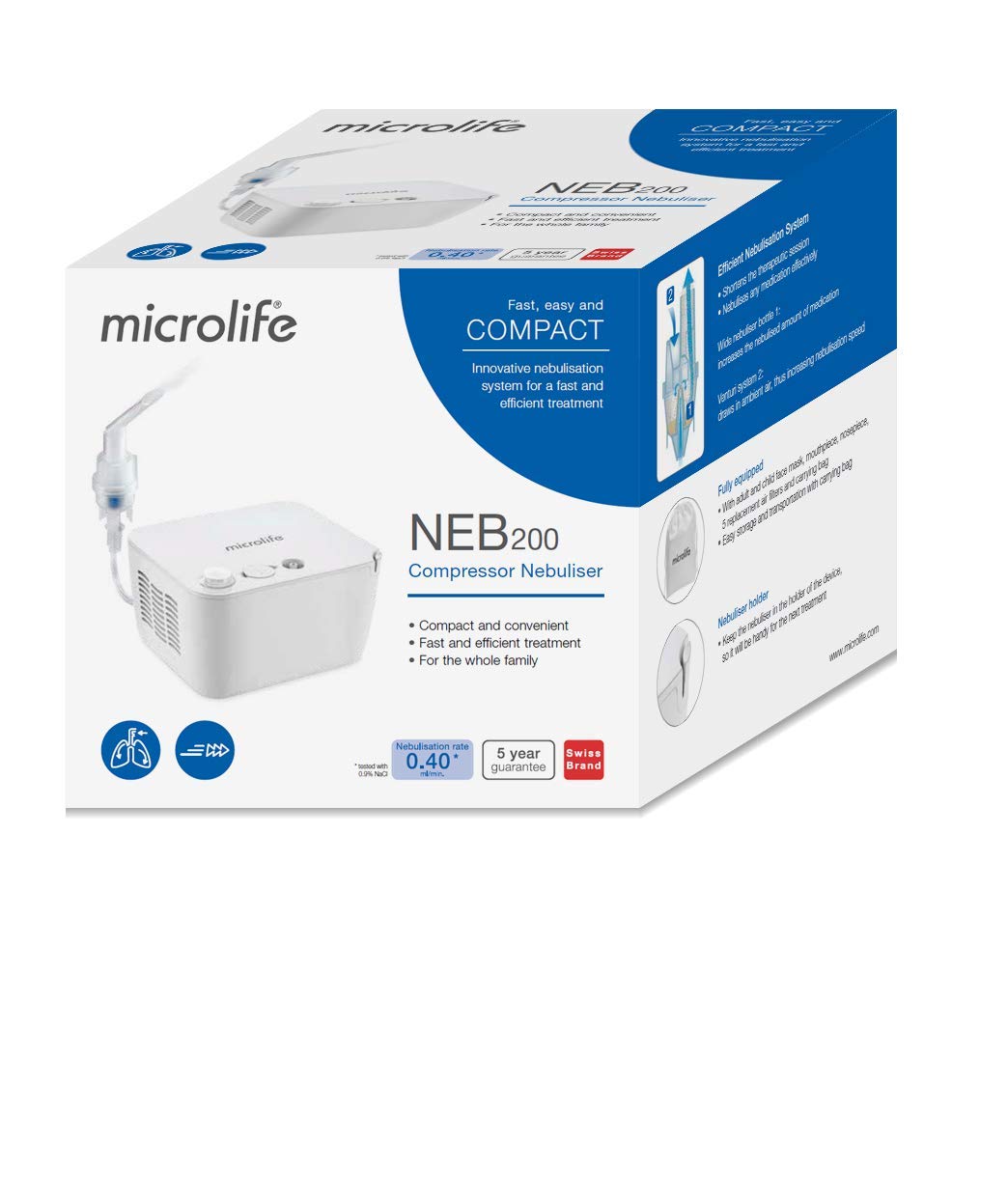 Inhalador de pistón neumático NEB 200 Microlife + dos mascarillas