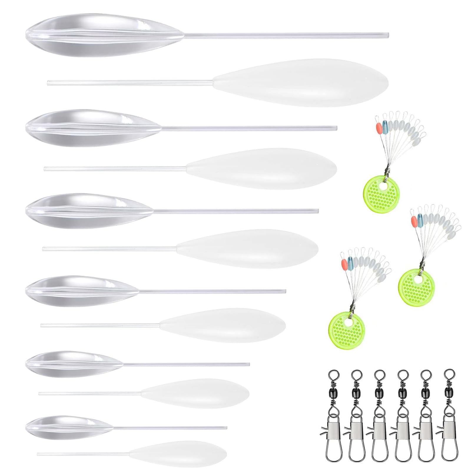 21 Pezzi Diversi Fishing Sbirolino Set,6X Affondante 6X Sbirolino Galleggiante (6g 8g 10g 12g 15g 20g),6X Girelle da Pesca Trota Pesca,3X Stopper Pesca,Accessori per La Pesca alla Trota