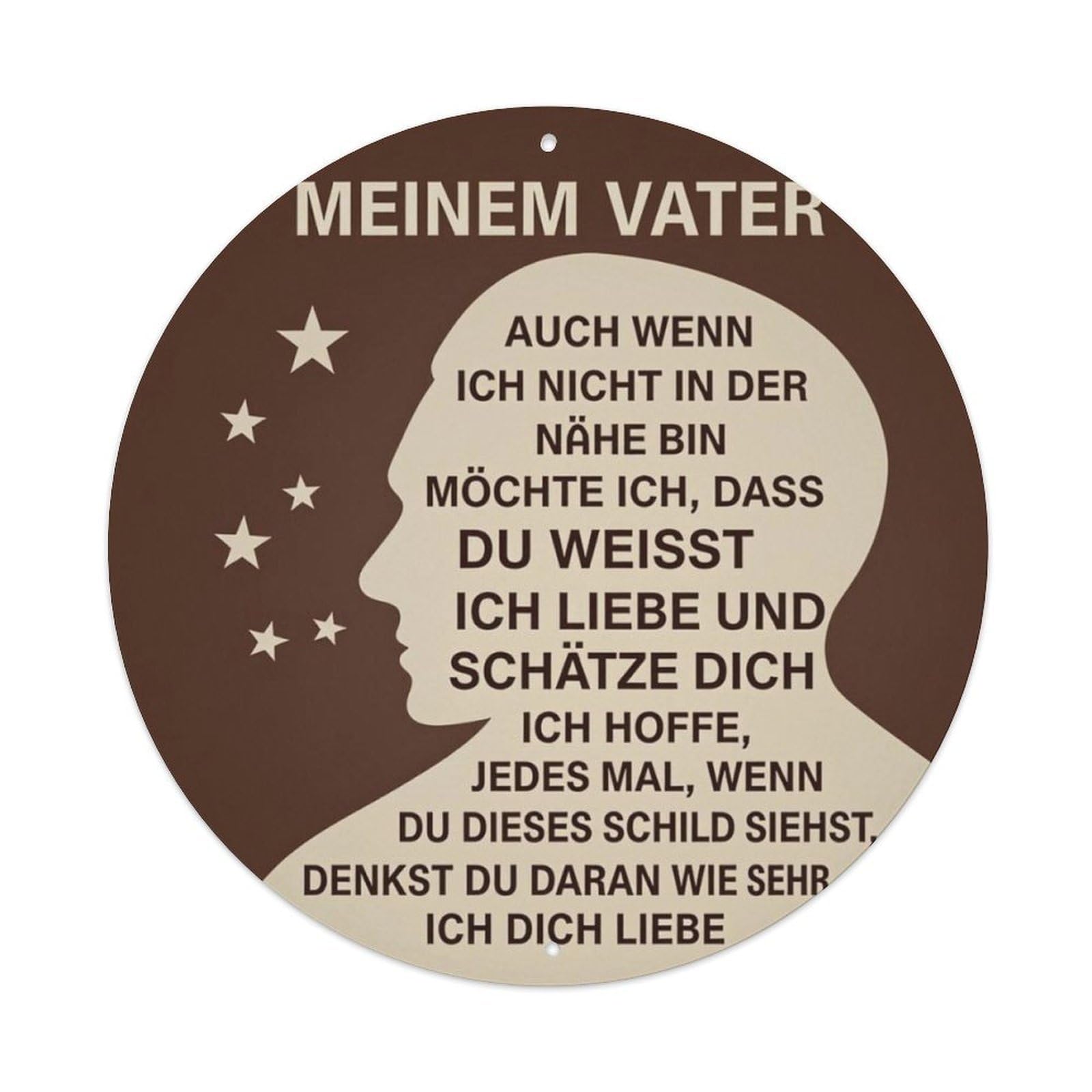 Man Silhouette Father's Day German Grateful Round Decor Sign Vintage Aluminium Metal Sign, Retro Wall Decor for Home, Bar, Garage & Farmhouse 20x20cm