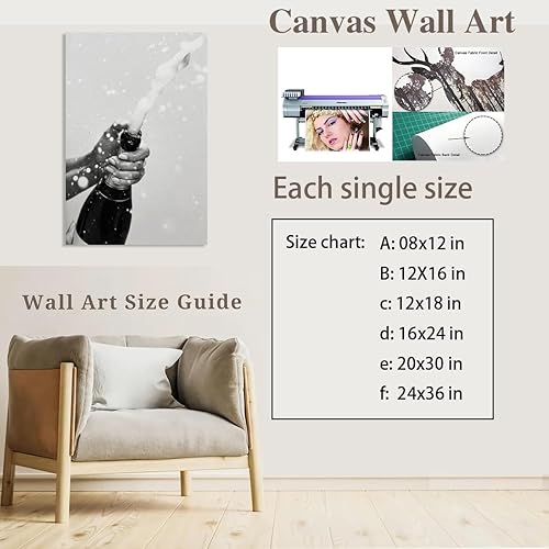 Miniatura 2 de Arte de pared vintage en blanco y negro, póster de botella de champán, retro, carrito de bar, impresión en lienzo para sala de estar, dormitorio,