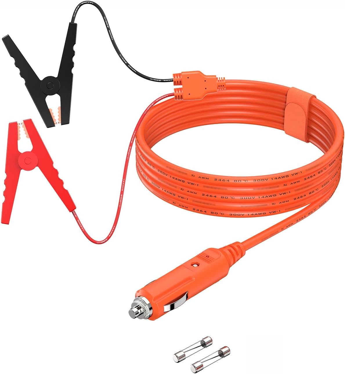 Tonton 12V Car Battery Charging Cable, 6.6FT 14AWG Cord with 15A Fuse, Cigarette Lighter Adapter to Alligator Clips, Compatible with Jackery Solar Generator, Power Station, Lead-Acid Battery