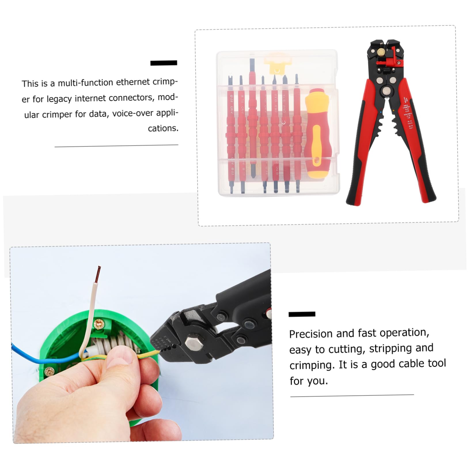 Gatuida Kits De Destornilladores Para Electricistas Aislados y Crimpadora De Terminales De Cable Certificados, Multifuncionales y Ergonómicos Para Trabajos Eléctricos, Set De 9 Piezas