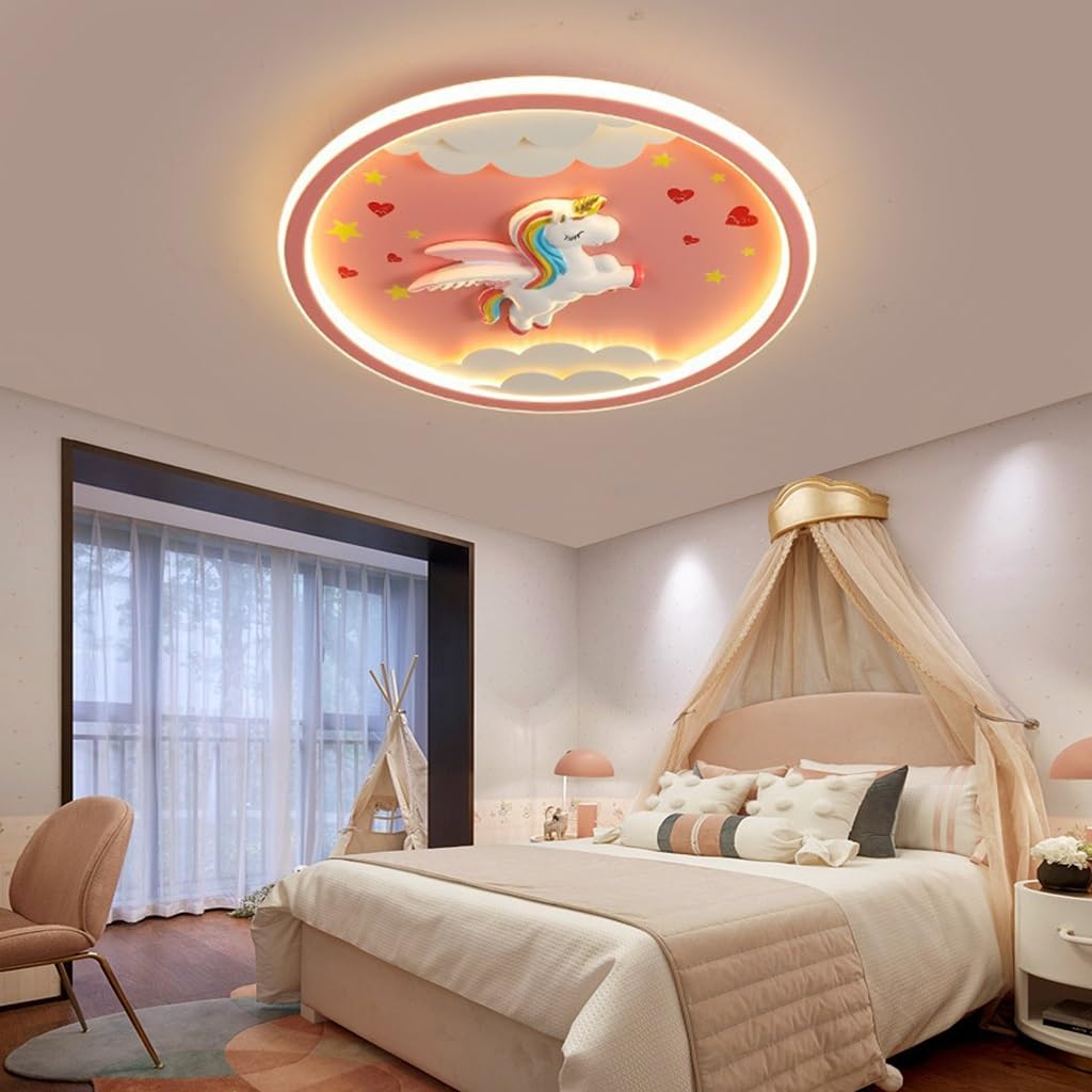 Deckenleuchte LED Innen Rosa Deckenlampe Moderne Dimmbare Einhornlampe 56W Deckenlicht Geeignet für Wohnzimmer Schlafzimmer Flur Kinderzimmer Runde Deckenbeleuchtung