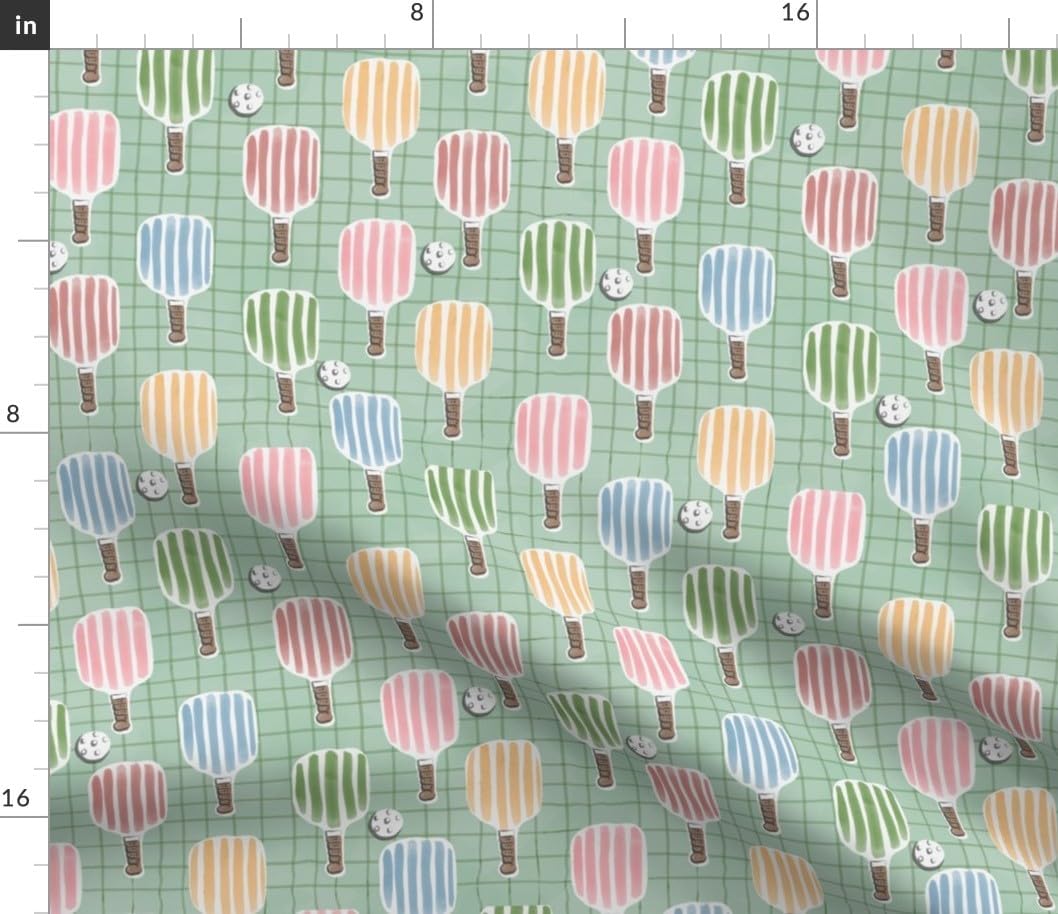 Spoonflower Fabric - Floral Pickleball Court Sport Exercise Athlete Whimsical Fun Country Printed on Petal Cotton Fabric by The Yard - Sewing Quilting Apparel Crafts Decor