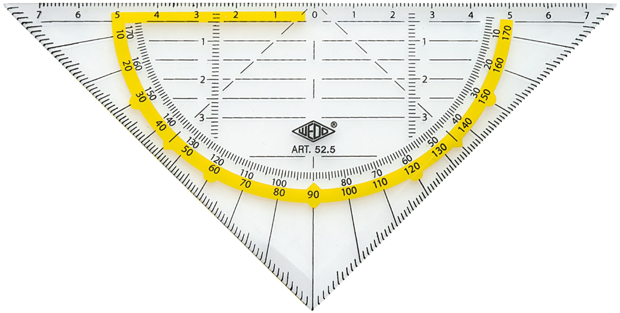 Wedo 525 Geometric Triangle 16 cm, Plastic, Hypotenuse, facets, Ink nubs, Transparent