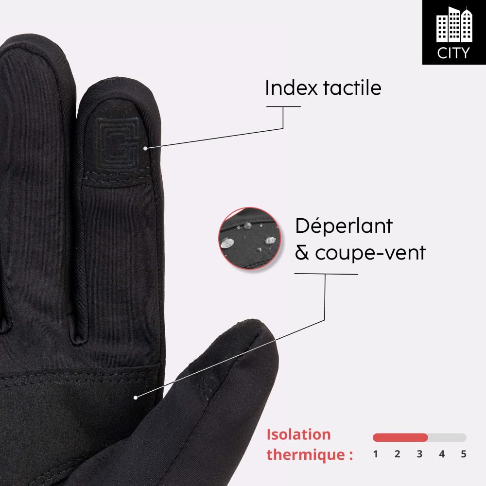 G-HEAT – Gants Chauffants Déperlants ESSENTIAL | Mixte | Jusqu’à 6h de Chaleur | Index Tactile | Coupe-Vent | Idéal pour Raynaud, Quotidien et Activités Extérieures