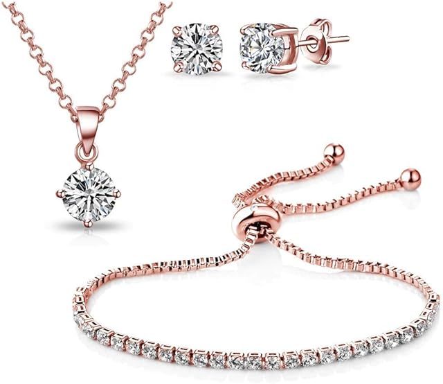 Philip Jones Rose Gold Plated Solitaire Friendship Set Created with Zircondia® Crystals