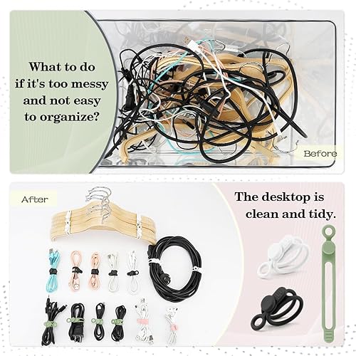 Miniatura 5 de 24 bridas de silicona para cables, organizador de cables reutilizables para cargar cables en oficina, escuela, hogar, envolturas elásticas multiusos