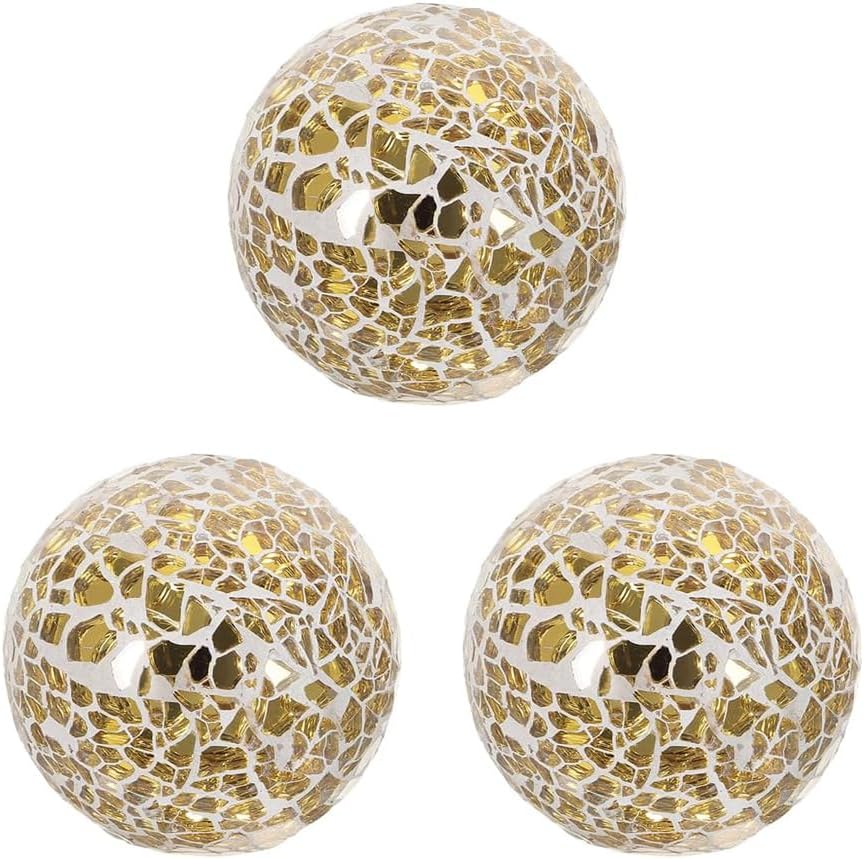 RCFINE 3Pcs Mosaic Sphere Balls Decorative Balls Centerpiece Balls for Bowls Vases Dining Table Decor Home Christmas Decoration (Gold,3 Inch)