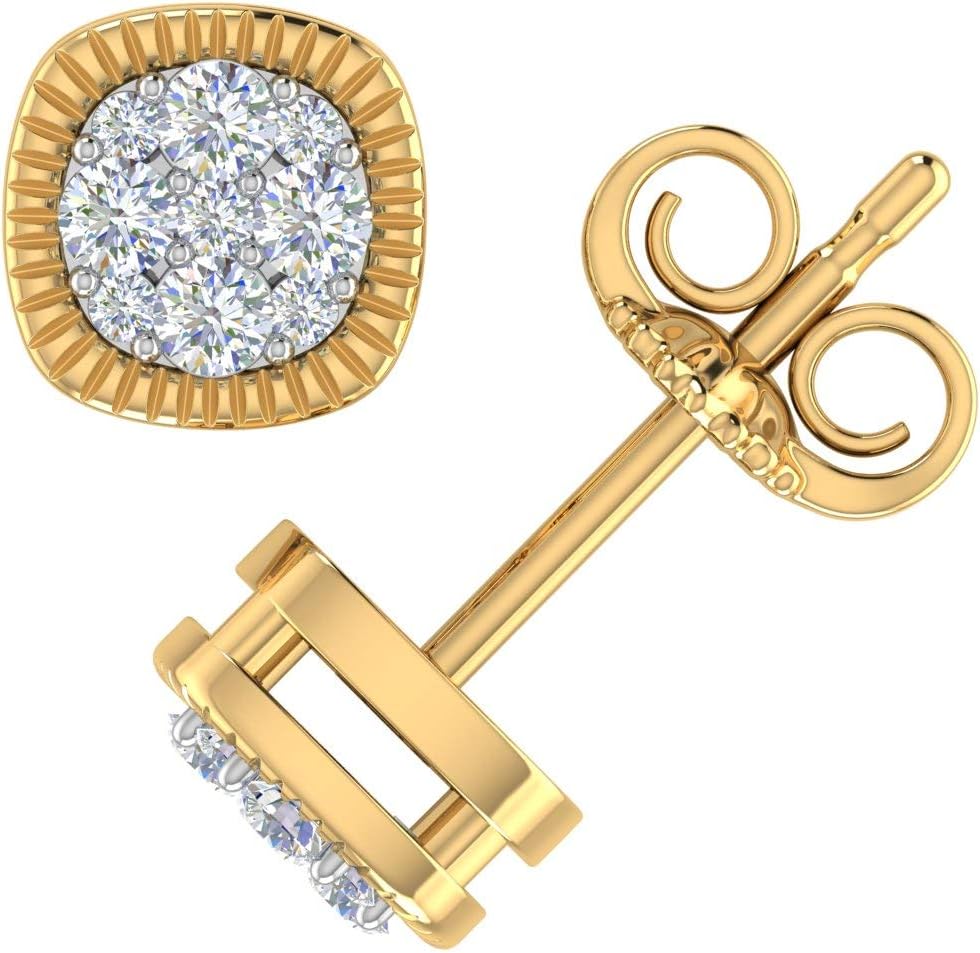0.25 Carat Natural Diamond Square Cluster Stud Earrings for Women in 10K Gold