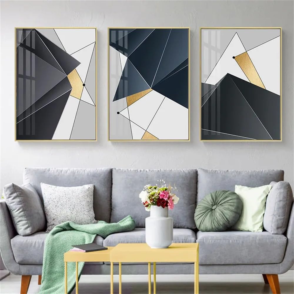 WUHBCZ Art Pictures-Black and Gold Color Block Abstract Canvas Painting Home Art Posters Living Bedroom Corridor Nordic Pictures Decoration-50 * 70cm/3PCS (No Frame)