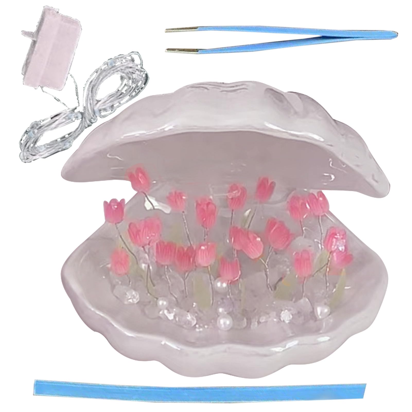 PRTECY DIY Tulip Night Light, 20 Flowers Seashell Nightlight Tulips Bedroom Table Lamps for Home Desk Friends Gift(D)