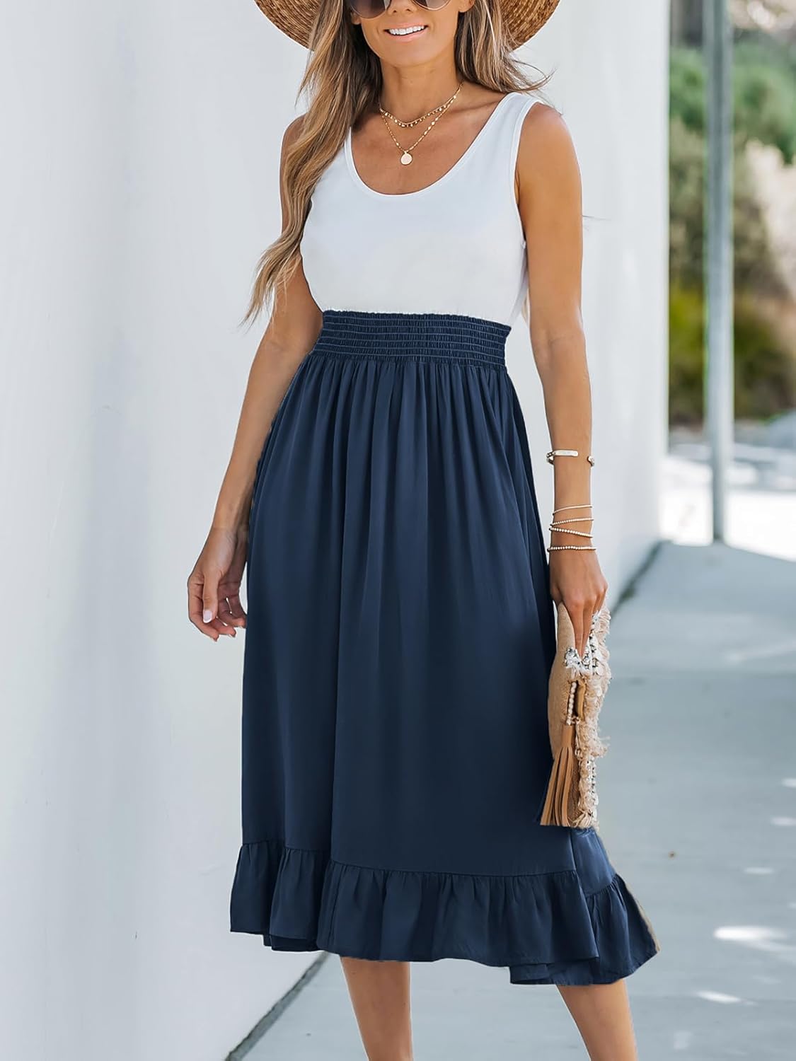 CUPSHE Women's Summer Midi Dresses Sleeveless Tank Smocked Beach Vacation Hawaiian 2025 Flowy Sundress - Image 4