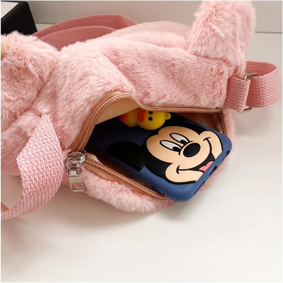 Women Girls Cute Plush Crossbody Bag - Lovely Mini Shoulder Bags Great Birthday Christmas Gift (Pink)