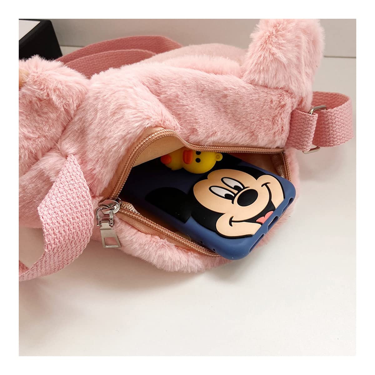 Women Girls Cute Plush Crossbody Bag - Lovely Mini Shoulder Bags Great Birthday Christmas Gift (Pink)
