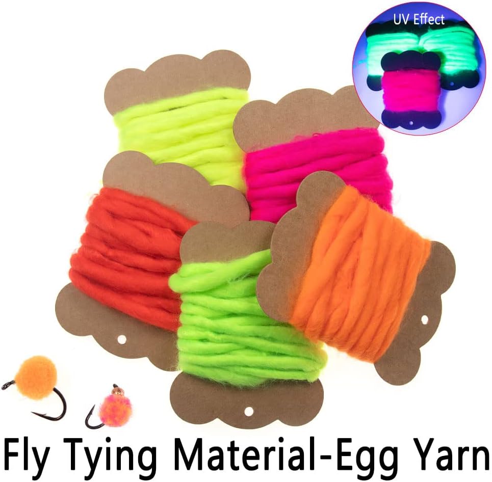 GREATFISHING 5 Colors Synthetic Fibers Egg Yarn Fly Tying Material for Minnow Bait Samlon Egg Fly Dry Flies Trout Steelhead Fishing Lures