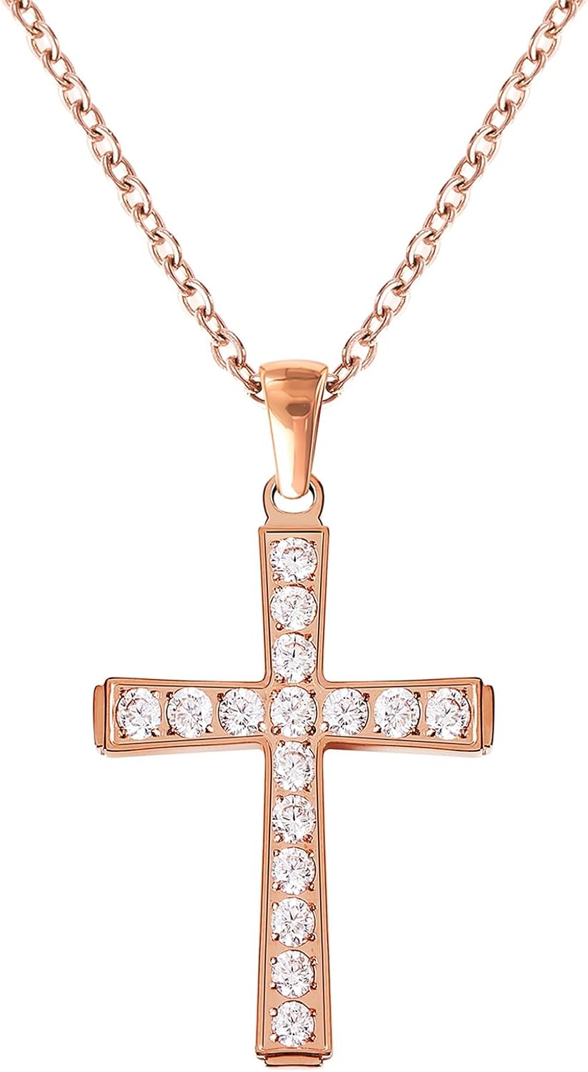 Gold Cross Necklace for Women Diamond Necklace for Women Sparkling Cubic Zirconia Pendant 18K Gold Plated Cross Pendant Religious Jewelry with Diamond Birthday Gift Christian Gifts for Her