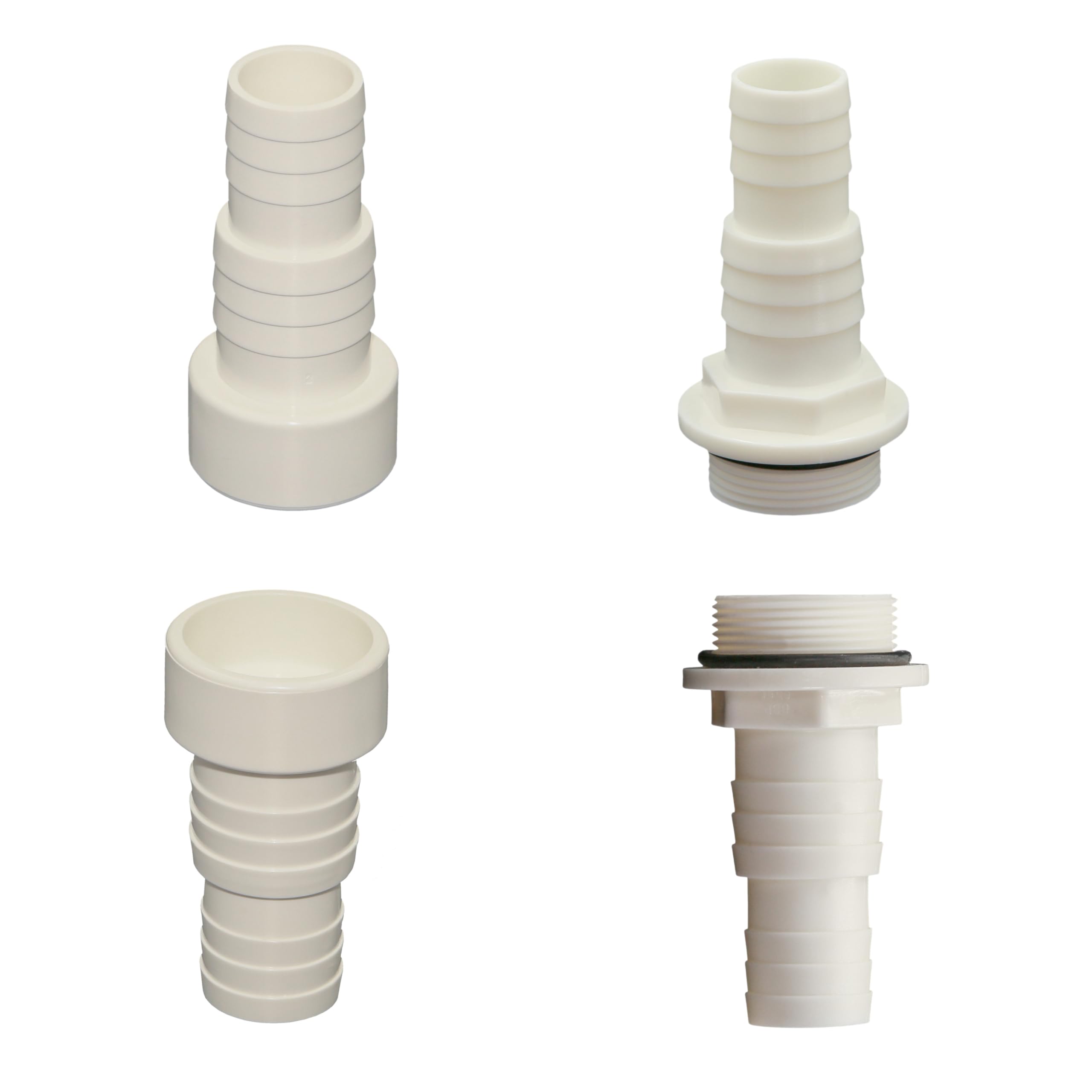HAF® 8 x tulejka do węża ABS O-ring z końcówkami węża 32 i 38 mm x 1 1/2" gwint zewnętrzny, tulejka węża z białego ABS. Nadaje się do przyłącza pompy basenowej... Jakość: Made in Europe. Ilość: 8