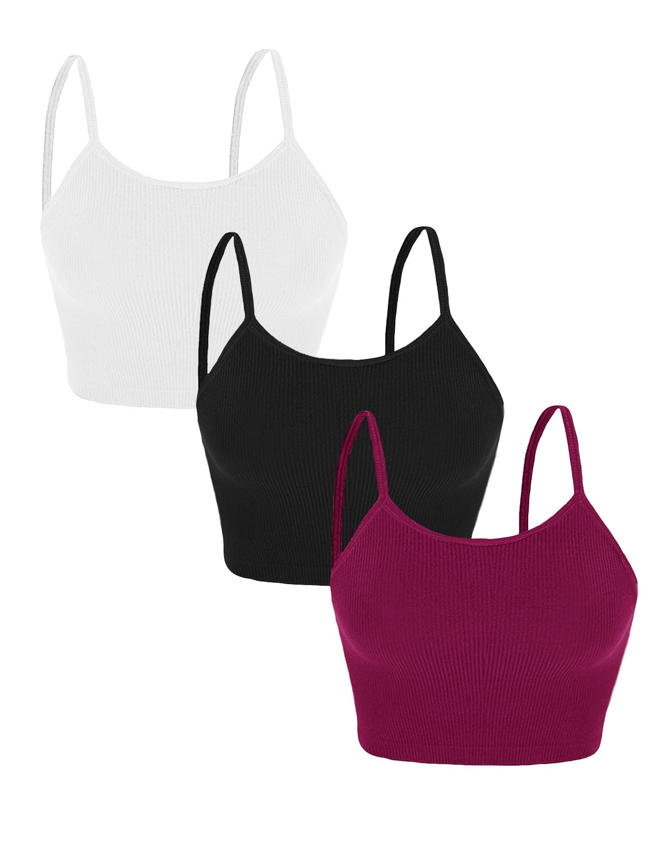Topstype 3 Pcs Cropped Cami Womens Crop Tank Tops Ribbed Spaghetti Strap Camisole Layering Undershirt Double Layers No Pad XX-Large Black,white,wine Red