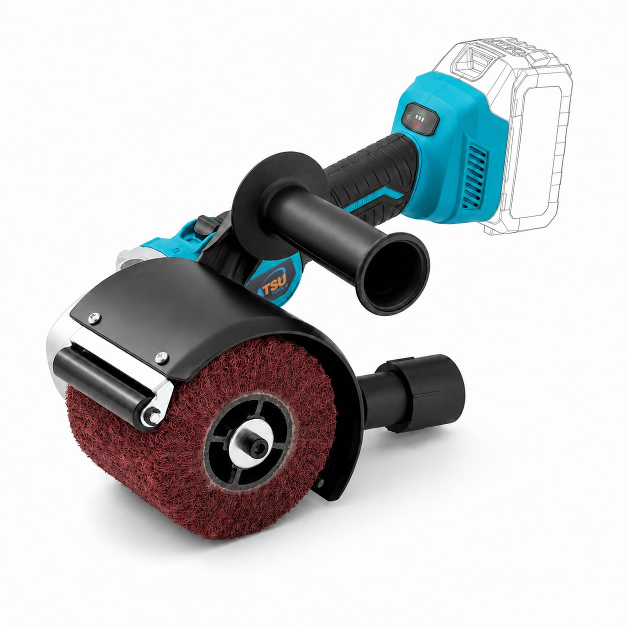 KATSU Tools Levigatrice a tamburo senza fili da 18 V, motore brushless, velocità variabile, spazzola Ø120 mm, brunitura e lucidatura per legno, metallo e altro, batteria non inclusa, modello 102714