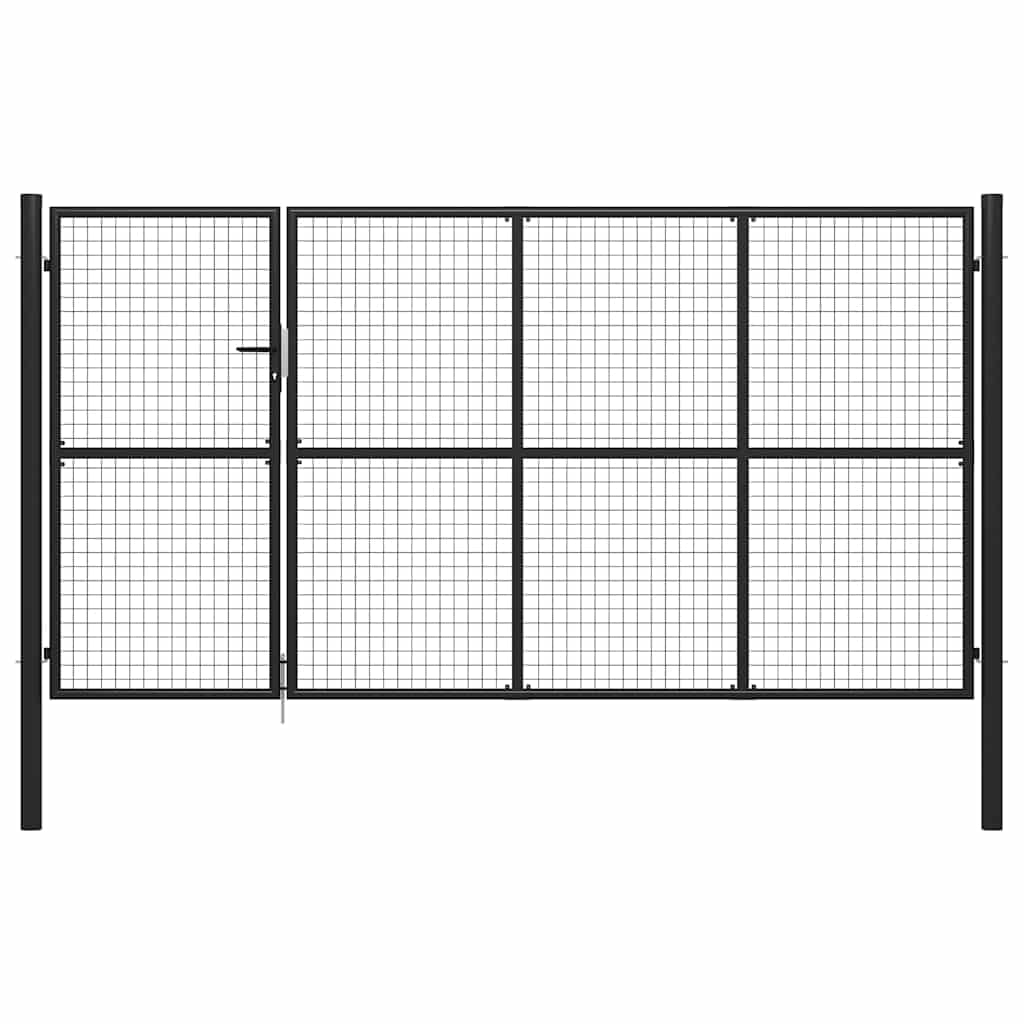 Brama ogrodowa ze stali, antracytowa, 350 x 150 cm, z zamkiem i uchwytem, wytrzymała brama ogrodzeniowa do ogrodu, bramy podwórza, furtki, bramy wjazdowej, metalowa brama skrzydłowa, bezpieczny dostęp
