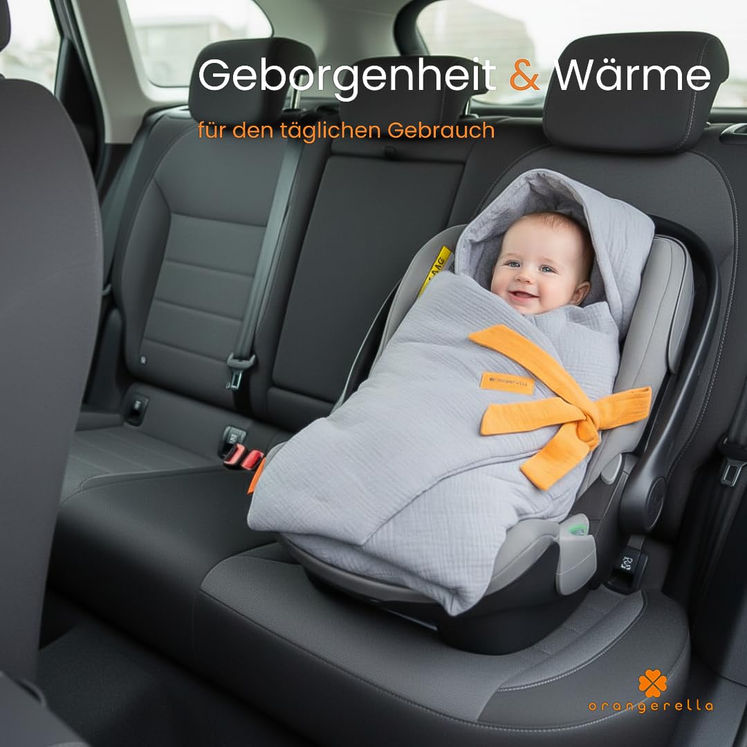 Einschlagdecke Babyschale | Babydecke für Kinderwagen Kindersitze oder Buggy | 100% Baumwolle | Kuscheldecke mit Kapuze | 85 x 85 cm